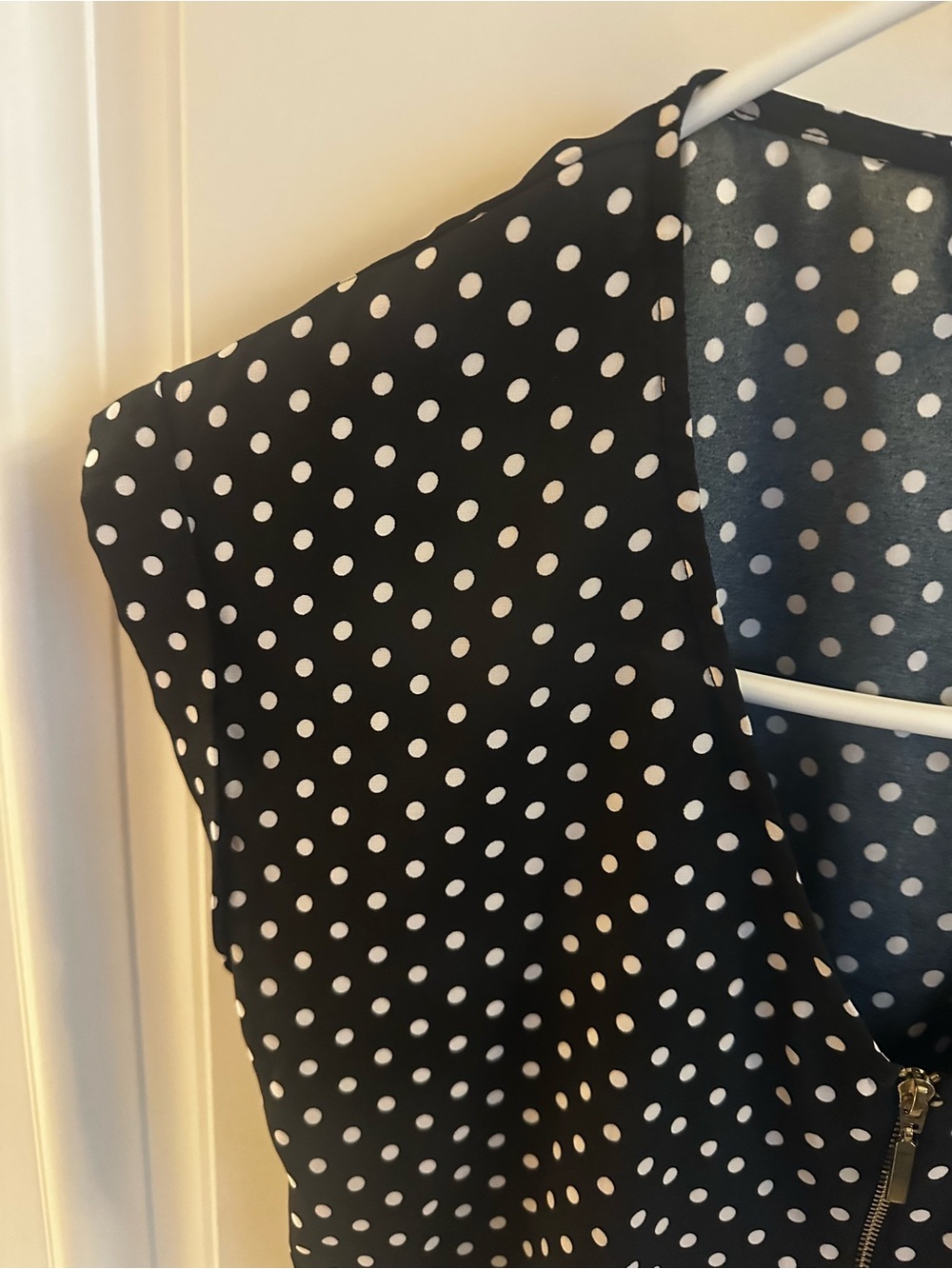 Express Black Polka Dot Zip-Front Top - Picture 7 of 16